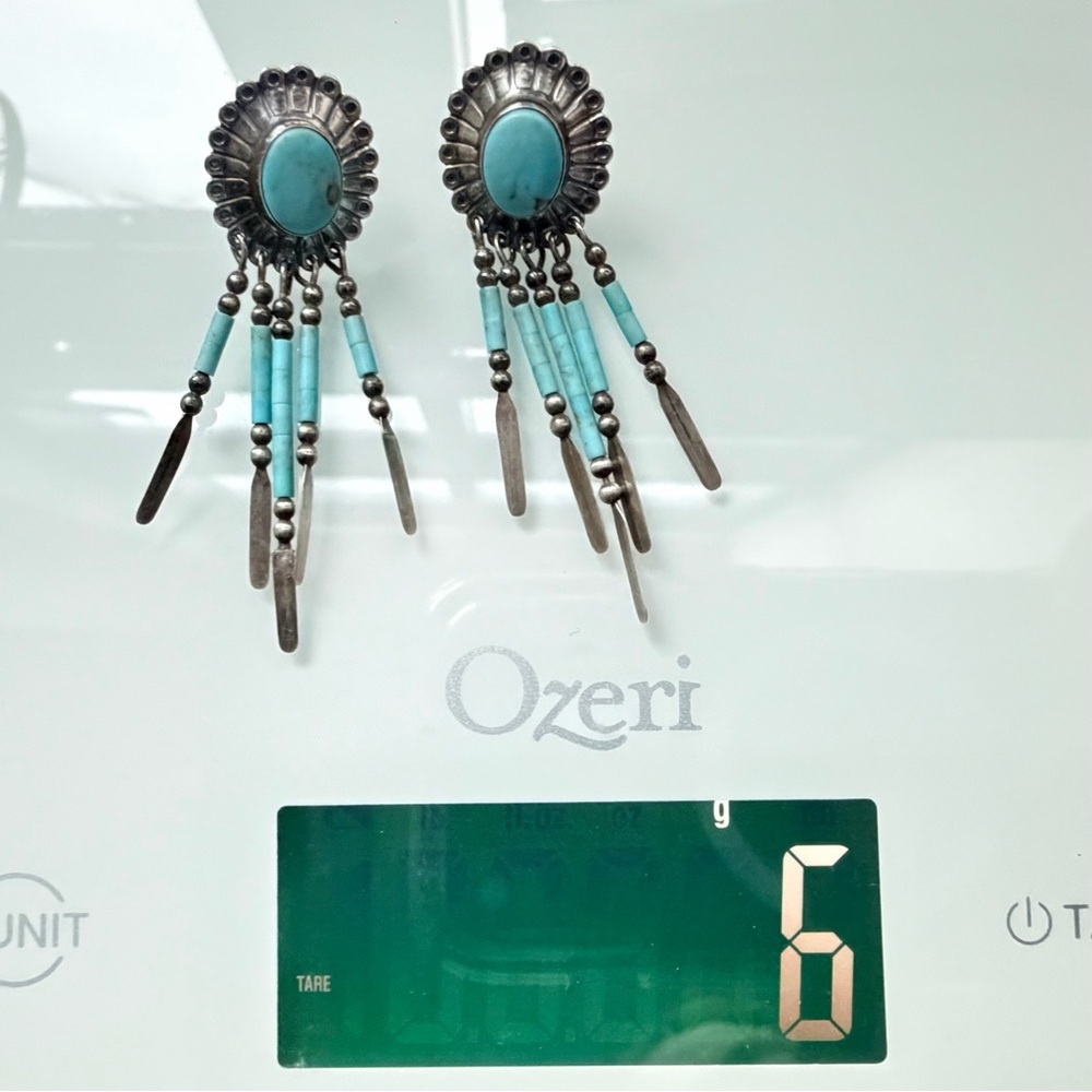 Vtg Signed Q.T Quoc Southwest Style Sterling925 &Turquoise Dangle Earrings 2.25” - Picture 7 of 7